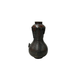 Oriental Gourd Shape Bronze Patina Ribbed Body Metal Vase Art GB211S