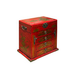 Chinese Oriental Red Flower Birds Mirror Rectangular Jewelry Box GB214S