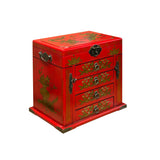Chinese Oriental Red Dragon Phoenix Mirror Rectangular Jewelry Box GB216S