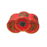 Oriental Bright Red Dragon Phoenix Graphic Circles Shape Container Box GB220S