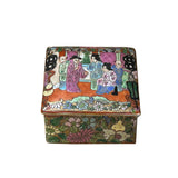 3.75" Oriental Famille Rose Color Graphic Porcelain Square Box GB225S
