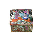 3.75" Oriental Famille Rose Color Graphic Porcelain Square Box GB226S