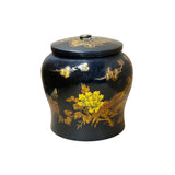 Oriental Black Flower Bird Graphic Jar Shape Container Box GB227S