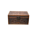 Oriental Dragons Motif Treasure Chest Box Distressed Brown Color Wood GB238S
