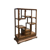 Pair Chinese Vintage Brown Stain Chest Height 51" Curio Display Cabinets GB239ABS