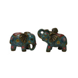 Pair Turquoise Teal Enamel Fortune Fengshui Elephant Metal Figures GB245S
