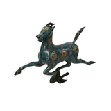Chinese Turquoise Teal Enamel Galloping Horse Treading on a Flying Swallow Metal Figure GB248S