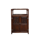 Chinese Open Carving Narrow Wood Grain Brown Side Table Cabinet GB252S
