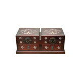 Oriental Brown Mother of Pearl Motif Rectangular Drawers Chest Box GB253S
