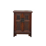 26.75" Natural Wood Pattern Brown Carving 2 Doors Small Cabinet Chest GB254S