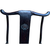 Chinese Traditional Black Brown Yoke-Back Armchair Set w Small Table GB257S