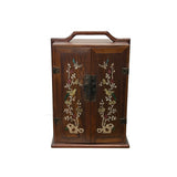 Chinese Brown Wood Mother of Pearl Motif Drawers Box Chest GB262S