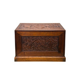 Oriental Cloud Scroll Relief Motif Treasure Chest Box Brown Color Wood GB263S