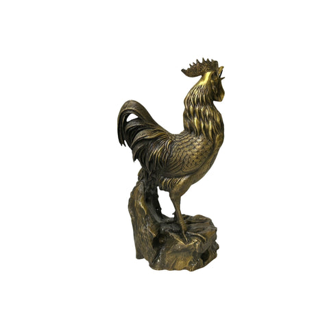 Vintage Brass Color Metal Rustic Fengshui Tilted Upward Rooster Figure GB293S