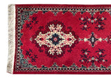 Long Rectangular Red Geometric Medallion Graphic Wool Rug Carpet Runner GB295S