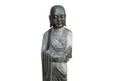 Chinese Weathered Black Gray Patina Stone Standing Monk Luohan Arhat Statue GB301S