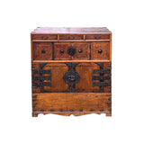 Asian Pattern Brown Black Hardware Drawers Accent Storage Cabinet GB319S