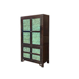 Chinese Distressed Turquoise Brown Large Armoire Wardrobe Cabinet GB320S