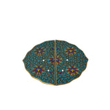 Set Turquoise Enamel Cloisonne Flower Shape Metal Decor Plaque Art GB348S