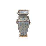 Ceramic Pale White Blue Flecks Ram Heads Motif Square Art Vase GB630S / GB577