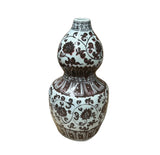 Vintage Gourd Shape Copper Red Underglaze Floral Graphic Porcelain Vase GB590S