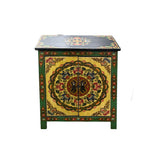 Tibetan Style Green Floral Mandala Graphic End Table Nightstand GB593S