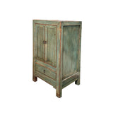 Distressed Light Teal Color Slim End Table Nightstand Cabinet GB594S