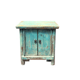 16.25" Distressed Light Blue 2 Doors End Table Nightstand Chest GB595S