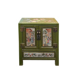 Olive Green Oriental People Graphic End Table Nightstand GB600S