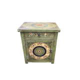 Distressed Sage Green Floral Graphic End Table Nightstand GB601S