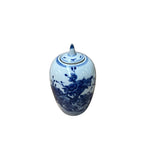 Oriental Flowers Graphic Blue White Point Lid Oval Porcelain Jar GB602S