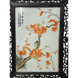 Chinese Orange Blossoms Porcelain Painting Wood Frame Tabletop Screen Art GB603