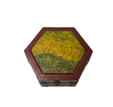 Oriental Hexagonal Red Color Mythical Figure Drawing Accent Box GB605S