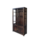 Vintage Dark Brown Oriental Treasure Glass Doors Display Curio Stack Cabinet GB611BS
