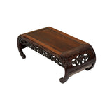 Dark Brown Flower Motif Apron Scroll Leg Low Kang Coffee Table GB612S