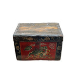 Vintage  Distressed Tibetan Style Foo Dog Lion Storage Chest Box GB614S