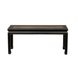 Distressed Rustic Black Lacquer Rattan Narrow Wood Bench Table GB617S