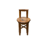 Vintage Rustic Patina Round Seat Cross 4 Legs Wood Bench Stool Table GB625S