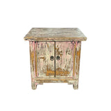 16.25" Distressed Pink Brown 2 Doors End Table Nightstand Chest GB639S /gb586