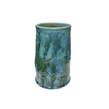 Vintage Distressed Marks Turquoise Green Lotus Fishes Ceramic Holder GB651S