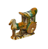 Oriental Tri-Color Green White Yellow Ceramic Horse Cart Art Figure GB656S