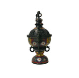 Chinese Metal Blue Yellow Enamel Cloisonne Ding Shape  Incense Burner Figure GB657S