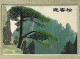 Vintage Embroidery Mountain Pine Tree Rectangular Framed Art GB662S