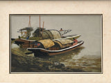 Vintage Embroidery River Vessel Boats Rectangular Framed Art GB663S
