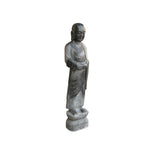 Chinese Weathered Black Gray Patina Stone Standing Monk Luohan Arhat Statue GB666S
