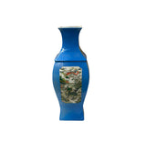 Chinese Bright Blue White Window Scenery Graphic Square Porcelain Vase GB668S