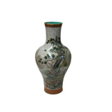 Chinese Gray Crackle 3 Rams Round Porcelain Vase GB670S