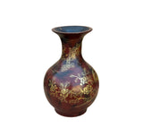 Chinese Brown Lacquer Golden Scenery Decorative Wood Vase Art GB671S