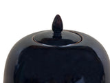 Black Monochrome Minimalistic Ovoid Round Teardop Finial Lid Ceramic Jar GB680S