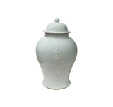 White Monochrome Round Relief Floral Motif Ceramic General Temple Jar GB681S